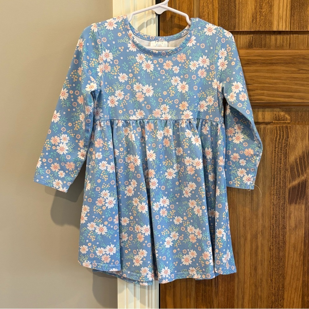 Stitchy Fish Long Sleeve Blue Floral Dress (Size: 3T)